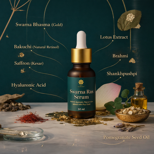 Swarna Ras Serum – A luxurious gold-infused Ayurvedic serum