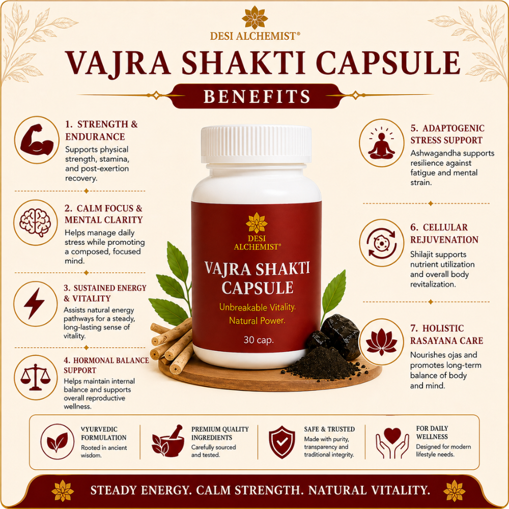 Vajra Shakti Capsules – Ayurvedic Ashwagandha & Shilajit Formula (30 Caps)