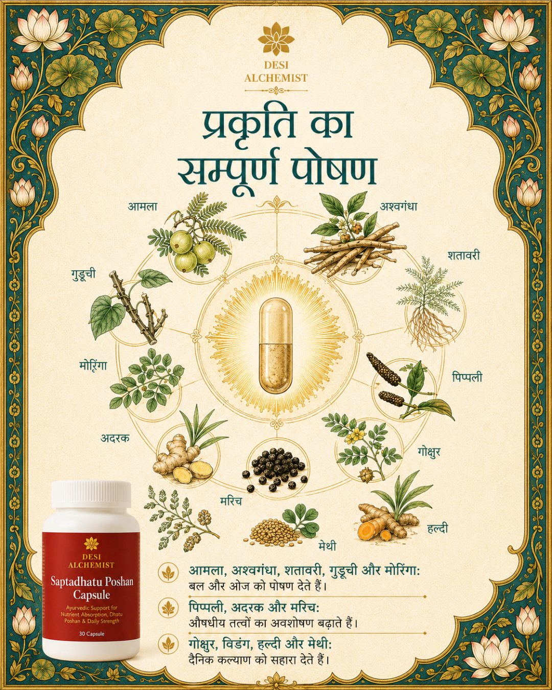 Saptadhatu Poshan Capsule – Ayurvedic Nutrient Absorption & Daily Strength Support