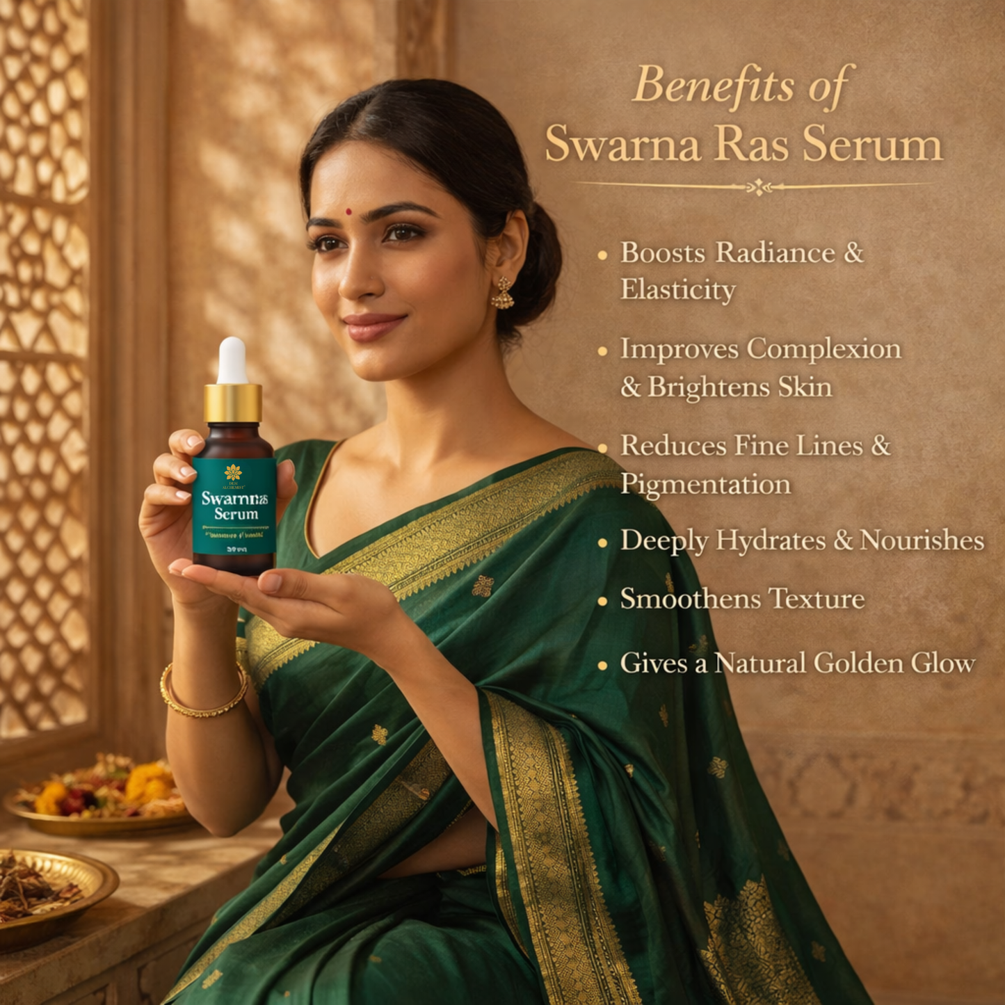 Swarna Ras Serum – A luxurious gold-infused Ayurvedic serum