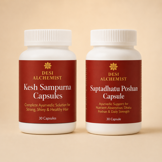 Kesh Sampurna + Saptadhatu Poshan Combo – Hair Strength, Nourishment & Nutrient Absorption Support