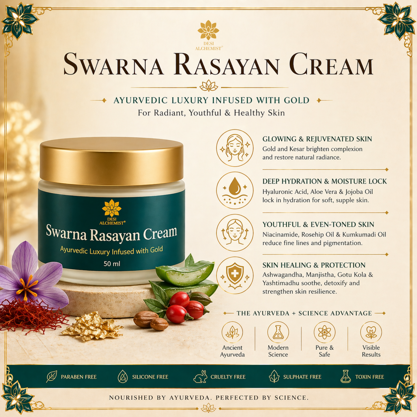 Swarna Rasayan Cream – Luxury Gold-Infused Ayurvedic Rejuvenation