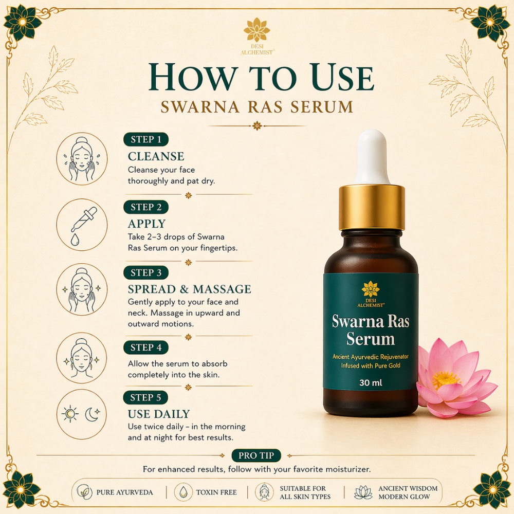 Swarna Ras Serum – A luxurious gold-infused Ayurvedic serum