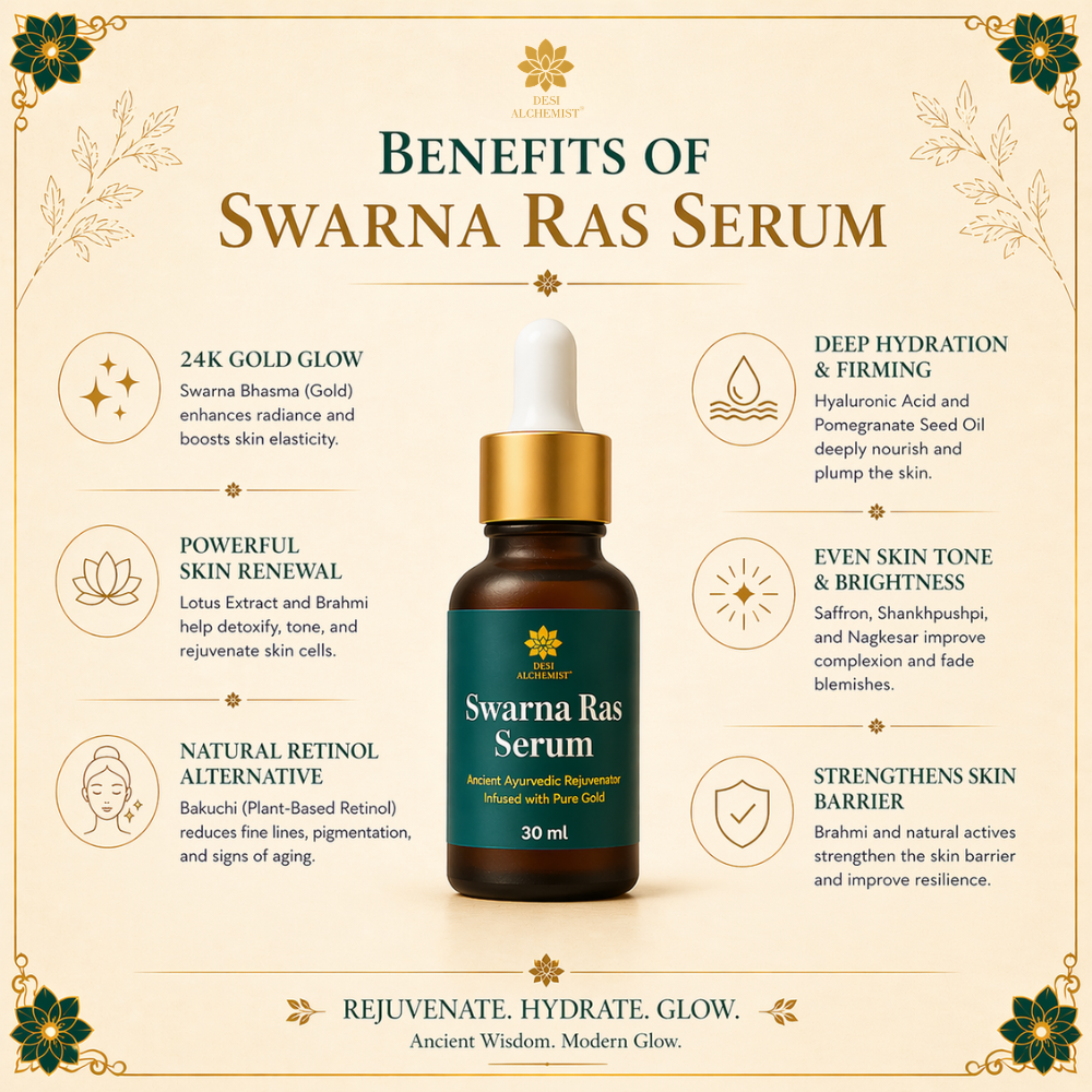 Swarna Ras Serum – A luxurious gold-infused Ayurvedic serum