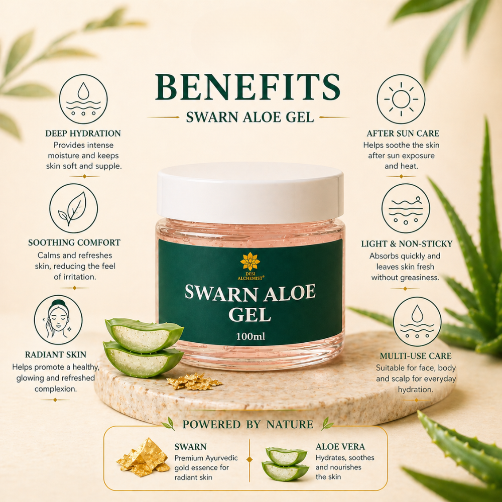 Swarn Aloe Gel – Gold-Infused Ayurvedic Soothing & Repair Gel (100 ml) –  DesiAlchemist