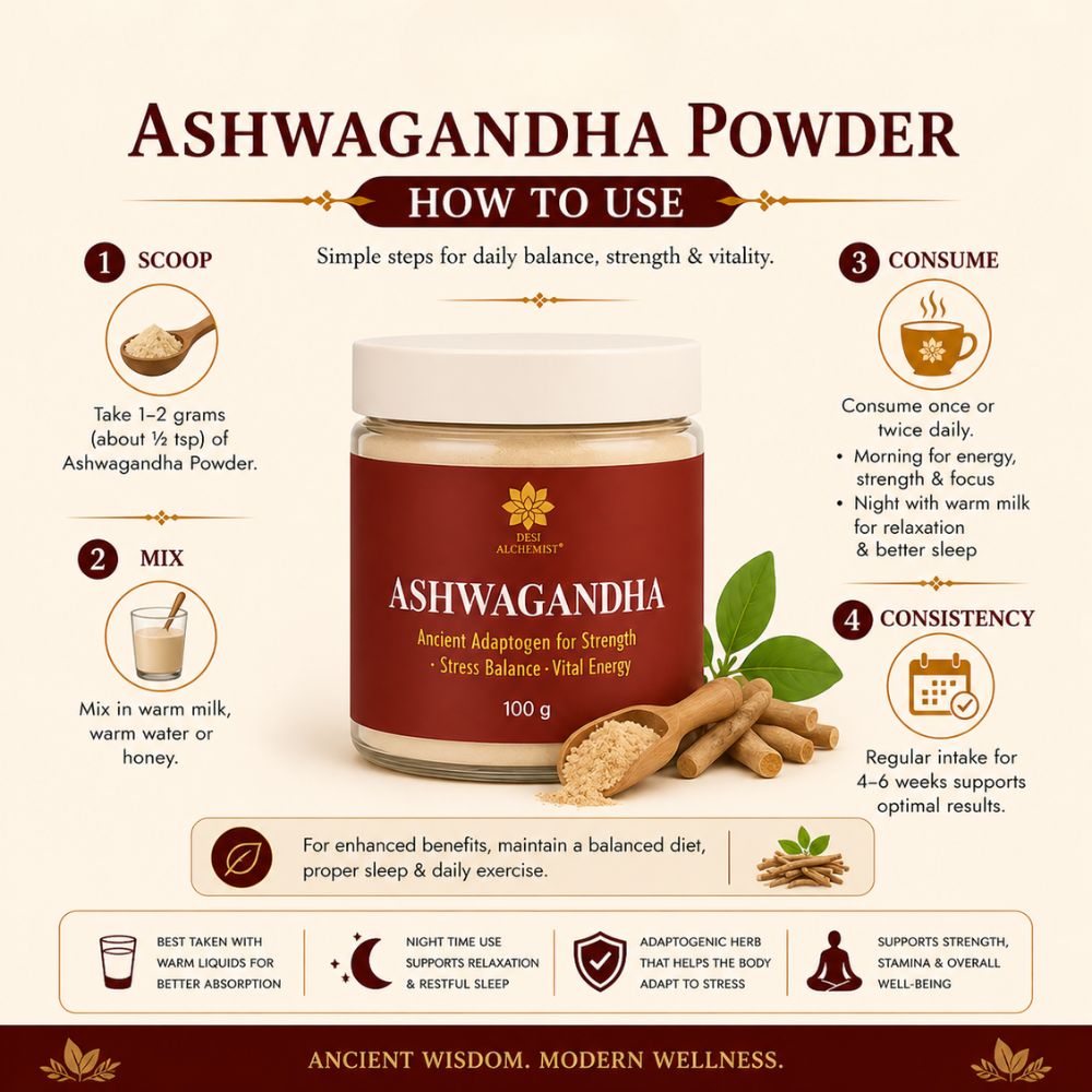 Ashwagandha Powder 100g | Ayurvedic Adaptogen for Strength & Stress Balance |