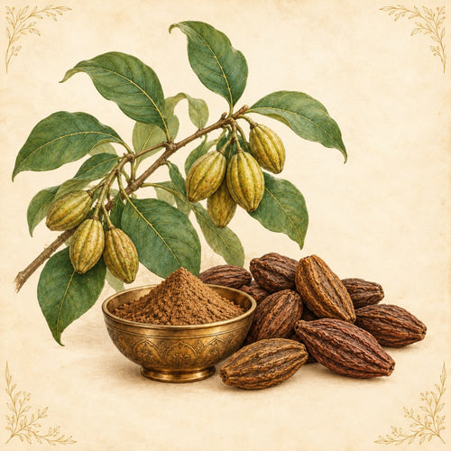 Haritaki fruits and powder in a brass bowl